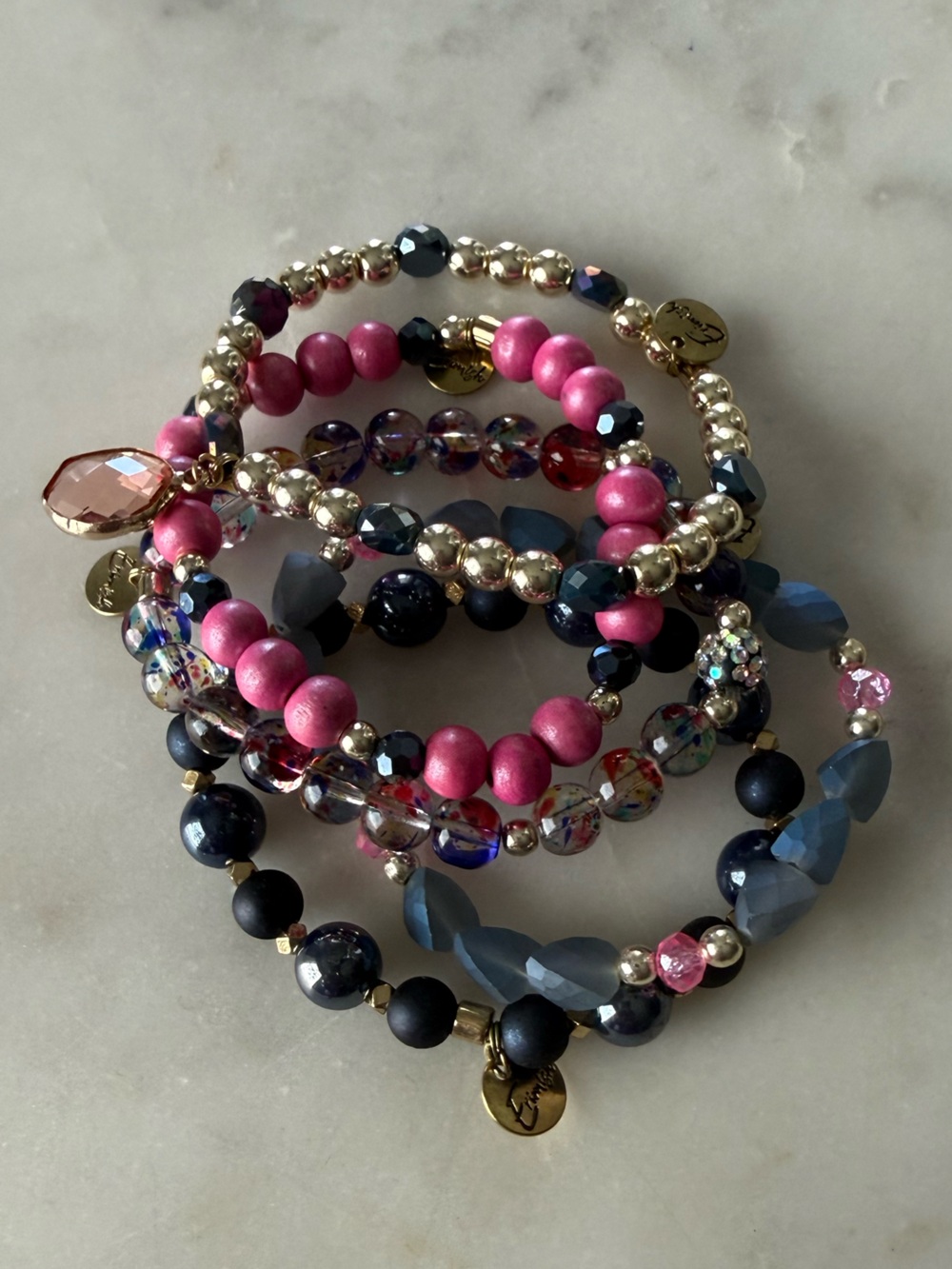 ERIMISH Navy and Pink Bracelet Stack NWOT